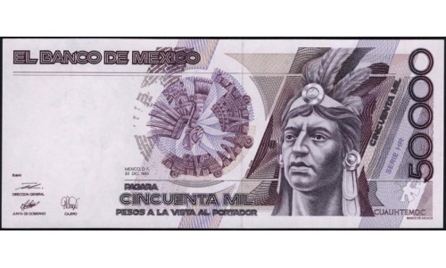 Мексика 50000 песо 1990 серия HR (MEXICO 50000 Pesos 1990 series HR) P 93: UNC