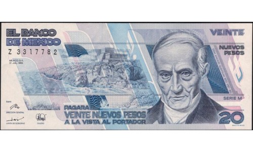 Мексика 20 песо 1992 года, серия M (MEXICO 20 Pesos 1992, Series M) P 96 : UNC