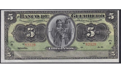 Мексика 5 песо 1906 - 1914 года (MEXICO 5 PesosBanco de Tamaulipas 1906-1914)  P S298: UNC