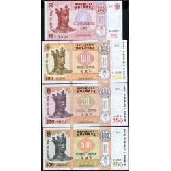 Молдова набор из 4 банкнот за подписью Анка Драгу 2015 (2024) (Moldova set of 4 notes 50-500, sig. Anca Dragu 2015 (2024)) P 24(3), 25(3), 26(3), 27(3): UNC