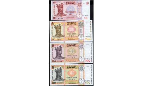 Молдова набор из 4 банкнот за подписью Анка Драгу 2015 (2024) (Moldova set of 4 notes 50-500, sig. Anca Dragu 2015 (2024)) P 24(3), 25(3), 26(3), 27(3): UNC