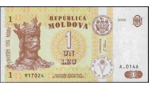 Молдова 1 лей 2006 (Moldova 1 leu 2006) P 8g : UNC