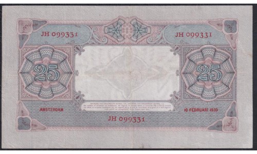 Нидерланды 25 гульденов 10.02.1930 года (NETHERLANDS 25 Gulden Nederlandsche Bank 10.02.1930) P 46(2): VF/XF