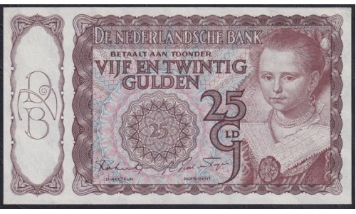 Нидерланды 25 гульденов 1944 года (NETHERLANDS 25 Gulden Nederlandsche Bank 1944) P 60: UNC--