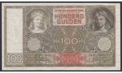 Нидерланды 100 гульденов 1944 года (NETHERLANDS 100 Gulden Nederlandsche Bank 1944) P 51c: UNC
