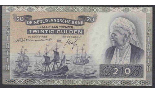Нидерланды 20 гульденов 1941 года (NETHERLANDS 20 Gulden Nederlandsche Bank 1941) P 54: UNC--