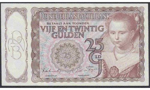 Нидерланды 25 гульденов 1943 года (NETHERLANDS 25 Gulden Nederlandsche Bank 1943) P 60: aUNC