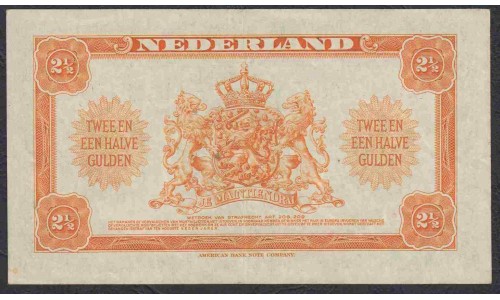 Нидерланды  2 1/2 гульдена 1943 года (NETHERLANDS  2 1.2 Gulden Koninkrijk der Nederlanden / Ministerie van Financiën  04.02.1943) P 65:  XF