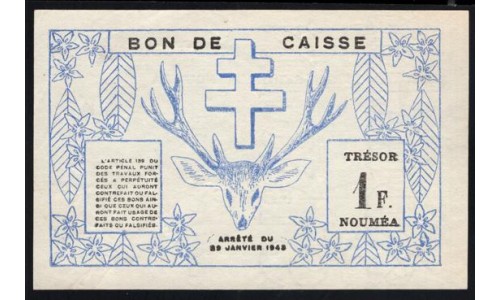 Новая Каледония 1 франк 1943 года (New Caledonia 1 Franc 1943) P 55b: aUNC/UNC