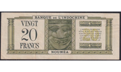 Новая Каледония 20 франков 1944 годаF/T 057088  (New Caledonia 20 Francs 1944) P 57: XF