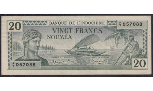 Новая Каледония 20 франков 1944 годаF/T 057088  (New Caledonia 20 Francs 1944) P 57: XF