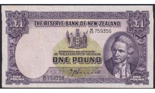 Новая Зеландия 1 фунт 1956-1960 годы (New Zealand 1 Pound 1956-1960) P 159c: VF/XF