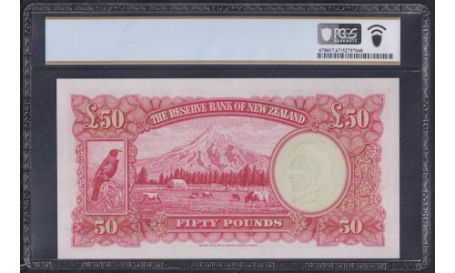 Новая Зеландия 50 фунтов 1956-1967 годы, РЕДКОСТЬ!!! (New Zealand 50 Pounds 1956-1967) P 161с: PCGS 67 SUPERB GEM UNC PPQ!!!!!!