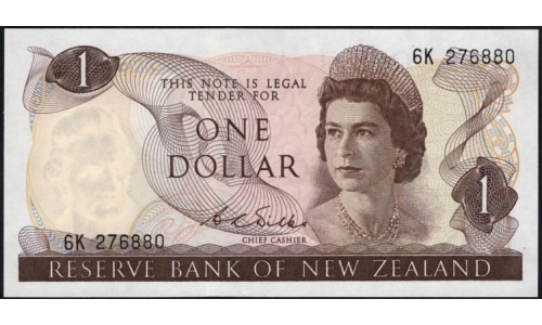 Новая Зеландия 1 доллар 1968-75 год (New Zealand 1 dollar 1968-75) P 163b: UNC 