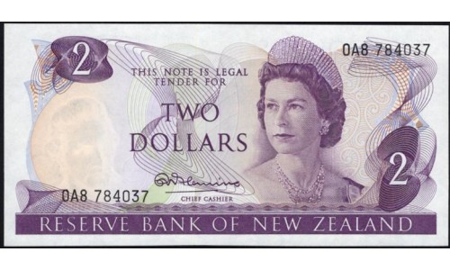Новая Зеландия 2 доллара 1967-68 год (New Zealand 2 dollars 1967-68) P 164a: UNC 