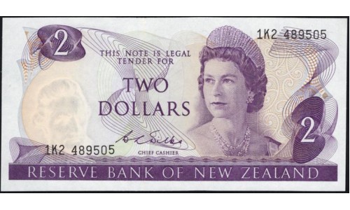 Новая Зеландия 2 доллара 1968-75 год (New Zealand 2 dollars 1968-75) P 164b: UNC 