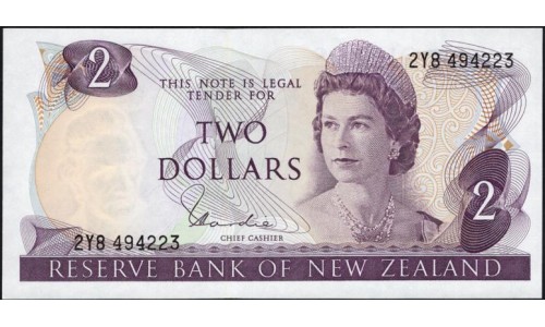 Новая Зеландия 2 доллара 1977-81 год (New Zealand 2 dollars 1977-81) P 164d: UNC 