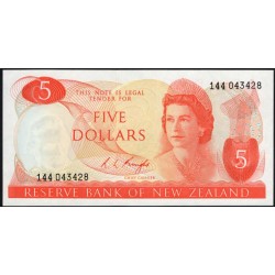 Новая Зеландия 5 долларов 1975-77 год (New Zealand 5 dollars 1975-77) P 165c: UNC 