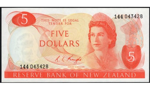 Новая Зеландия 5 долларов 1975-77 год (New Zealand 5 dollars 1975-77) P 165c: UNC 