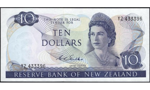 Новая Зеландия 10 долларов 1968-75 год (New Zealand 10 dollars 1968-75) P 166b: UNC-/UNC 