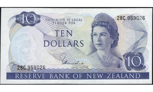 Новая Зеландия 10 долларов 1977-81 год (New Zealand 10 dollars 1977-81) P 166d: aUNC/UNC