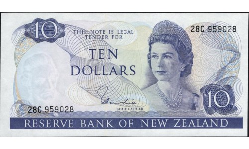 Новая Зеландия 10 долларов 1977-81 год (New Zealand 10 dollars 1977-81) P 166d: UNC 