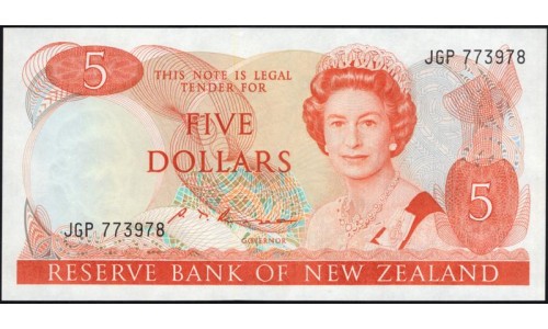 Новая Зеландия 5 долларов 1985-89 год (New Zealand 5 dollars 1985-89) P 171b: UNC