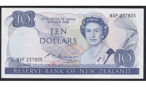 Новая Зеландия 10 долларов 1985-89 год, NXF 237805 (New Zealand 10 dollars 1985-89) P 172b: aUNC