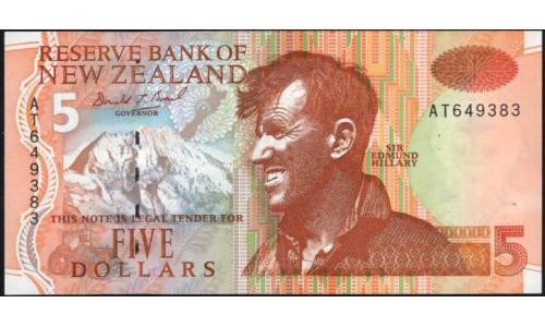Новая Зеландия 5 долларов 1992 год (New Zealand 5 dollars 1992) P 177a: UNC