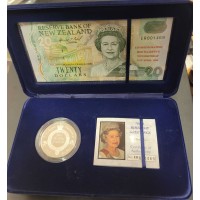 Новая Зеландия 20 долларов 1996 год, ПОЛНЫЙ КОМПЛЕКТ с МОНЕТОЙ(СЕРЕБРО) И СЕРТИФИКАТОМ, В ФУТЛЯРЕ! ER 001469. СУПЕР РАРИТЕТ!!!!! (New Zealand 20 dollars 1996) P 184: UNC