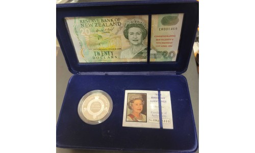 Новая Зеландия 20 долларов 1996 год, ПОЛНЫЙ КОМПЛЕКТ с МОНЕТОЙ(СЕРЕБРО) И СЕРТИФИКАТОМ, В ФУТЛЯРЕ! ER 001469. СУПЕР РАРИТЕТ!!!!! (New Zealand 20 dollars 1996) P 184: UNC