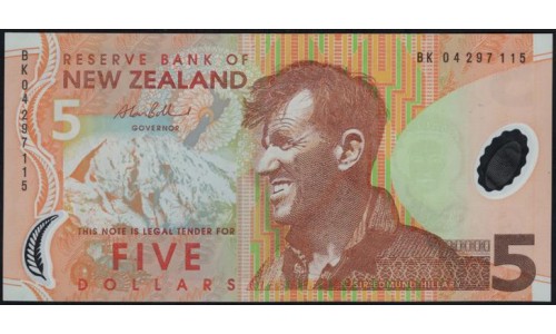 Новая Зеландия 5 долларов 2004 год, полимер пластик, серия BK (New Zealand 5 dollars 2004, Polymer plastic) P 185b : UNC