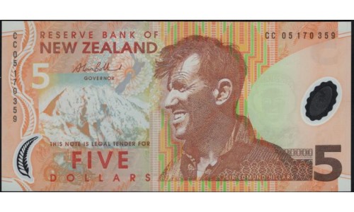 Новая Зеландия 5 долларов 2005 год, полимер пластик, Серия СС (New Zealand 5 dollars 2005, Polymer plastic) P 185b: UNC