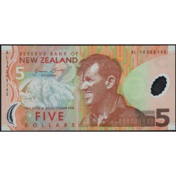 Новая Зеландия 5 долларов 2014 год, полимер пластик, Серия AL (New Zealand 5 dollars 2014, Polymer plastic) P 185c : UNC