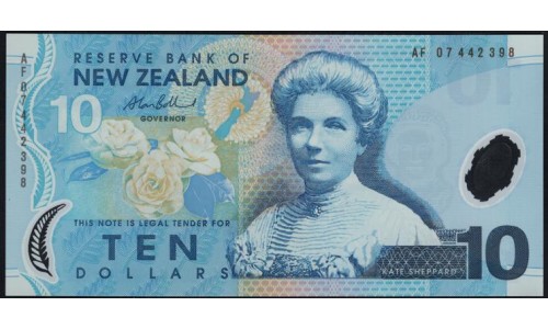 Новая Зеландия 10 долларов 2007 год, полимер пластик (New Zealand 10 dollars 2007, Polymer plastic) P 186b: UNC
