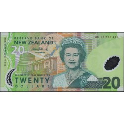 Новая Зеландия 20 долларов 2006 год, полимер пластик (New Zealand 20 dollars 2006, Polymer plastic) P 187b: UNC