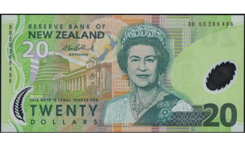 Новая Зеландия 20 долларов 2006 год, полимер пластик (New Zealand 20 dollars 2006, Polymer plastic) P 187b: UNC