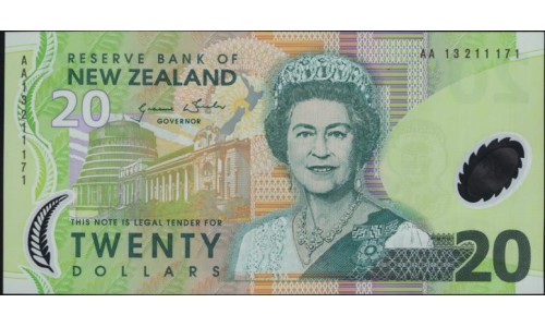 Новая Зеландия 20 долларов 2013 год, полимер пластик (New Zealand 20 dollars 2013, Polymer plastic) P 187c: UNC