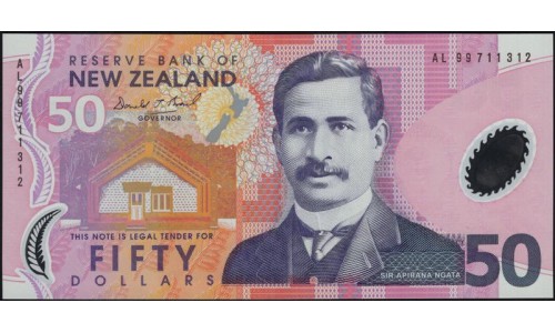 Новая Зеландия 50 долларов 1999 год, полимер пластик, серия AL (New Zealand 50 dollars 1999, Polymer plastic) P 188a : UNC