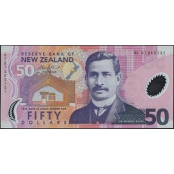 Новая Зеландия 50 долларов 2007 год, полимер пластик, Серии BF (New Zealand 50 dollars 2007, Polymer plastic) P 188b : UNC