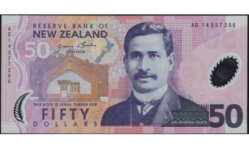 Новая Зеландия 50 долларов 2014 год, полимер пластик, серия AG (New Zealand 50 dollars 2014, Polymer plastic) P 188c : UNC