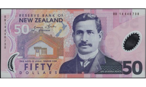Новая Зеландия 50 долларов 2014 год, полимер пластик, серия BB (New Zealand 50 dollars 2014, Polymer plastic) P 188c : UNC