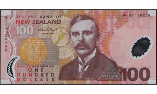 Новая Зеландия 100 долларов 2008 год, полимер пластик, серия BE (New Zealand 100 dollars 2008, Polymer plastic) P 189b : UNC