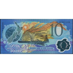 Новая Зеландия 10 долларов 2000 год, полимер пластик, чёрная серия (New Zealand 10 dollars 2000, Polymer plastic, black serial) P 190a: UNC