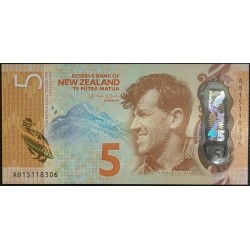 Новая Зеландия 5 долларов 2015 год, полимер пластик (New Zealand 5 dollars 2015, Polymer plastic) P 191 : UNC