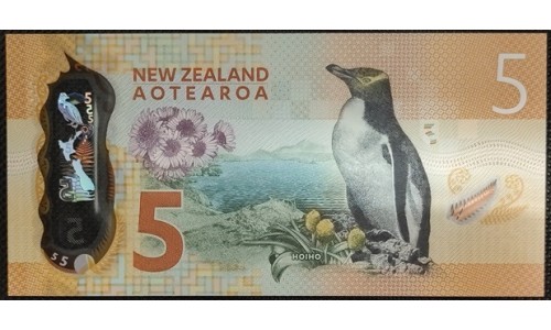 Новая Зеландия 5 долларов 2015 год, полимер пластик (New Zealand 5 dollars 2015, Polymer plastic) P 191 : UNC