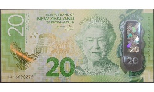 Новая Зеландия 20 долларов 2016 год, полимер пластик (New Zealand 20 dollars 2016, Polymer plastic) P 193 : UNC