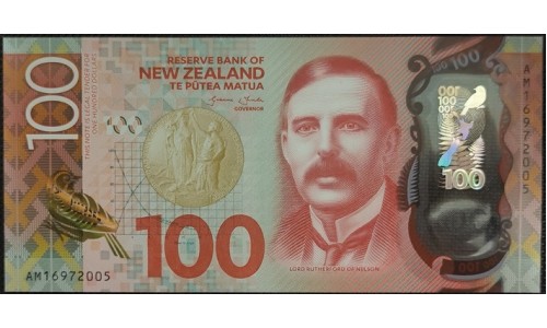 Новая Зеландия 100 долларов 2016 год, полимер пластик (New Zealand 100 dollars 2016, Polymer plastic) P 195 : UNC