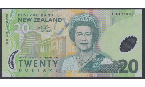 Новая Зеландия 20 долларов 2004 год, полимер пластик (New Zealand 20 dollars 2004, Polymer plastic) P 187b: UNC