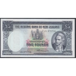 Новая Зеландия 5 фунтов 1940-1967 годы (New Zealand 5 Pounds 1940-1967) P 160c: UNC